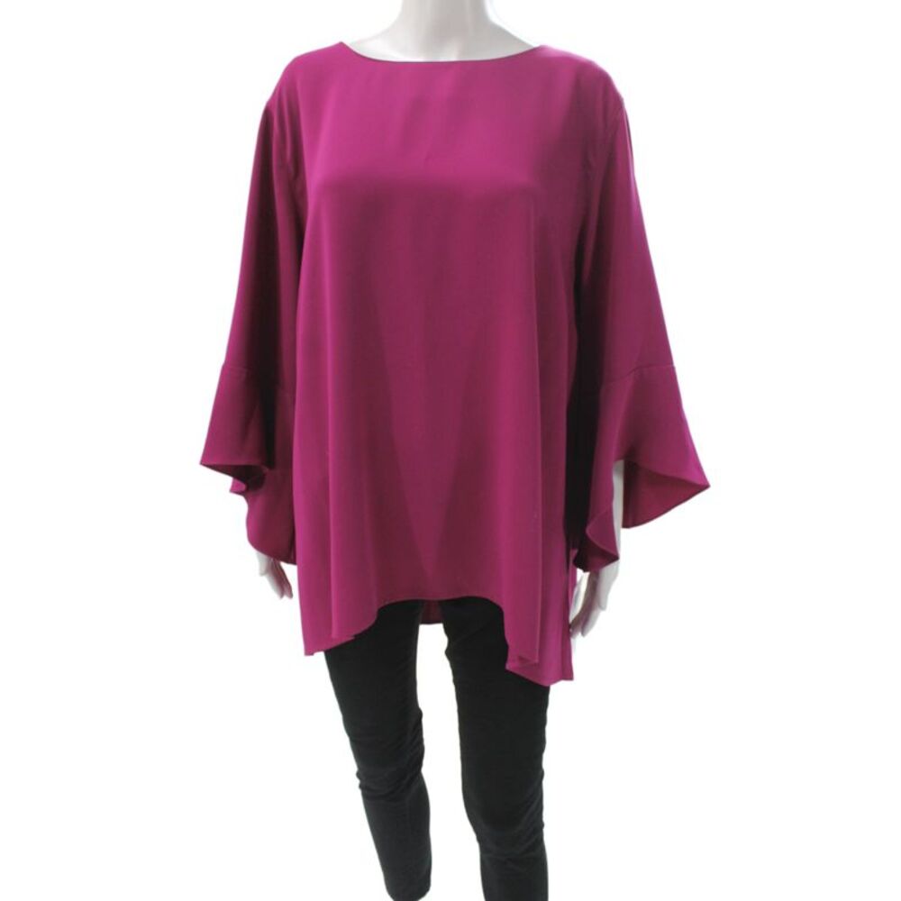 Caroline Rose Womens Purple Boatneck Tunic 3/4 Sleeve 100% Polyester Size 2X